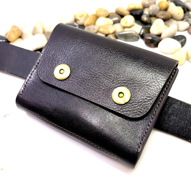 Small Waist Bag Genuine Leather Belt Pack Mobile Phone Leather Sheath Wallet Card Holder Car Key Case House Key Pouch 3618