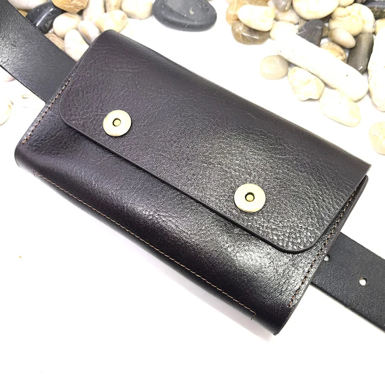 Small Waist Bag Genuine Leather Belt Pack Mobile Phone Leather Sheath Wallet Card Holder Car Key Case House Key Pouch 3618