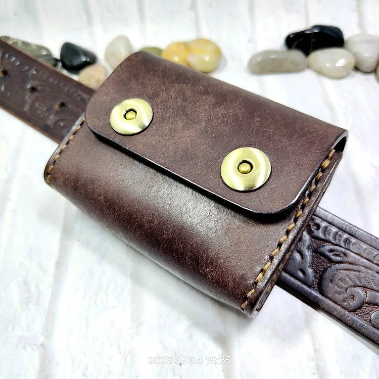 Small Waist Bag Genuine Leather Belt Pack Mobile Phone Leather Sheath Wallet Card Holder Car Key Case House Key Pouch 3618