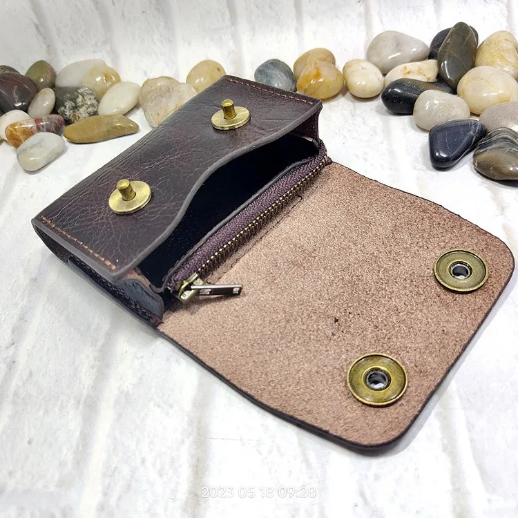 Small Waist Bag Genuine Leather Belt Pack Mobile Phone Leather Sheath Wallet Card Holder Car Key Case House Key Pouch 3618