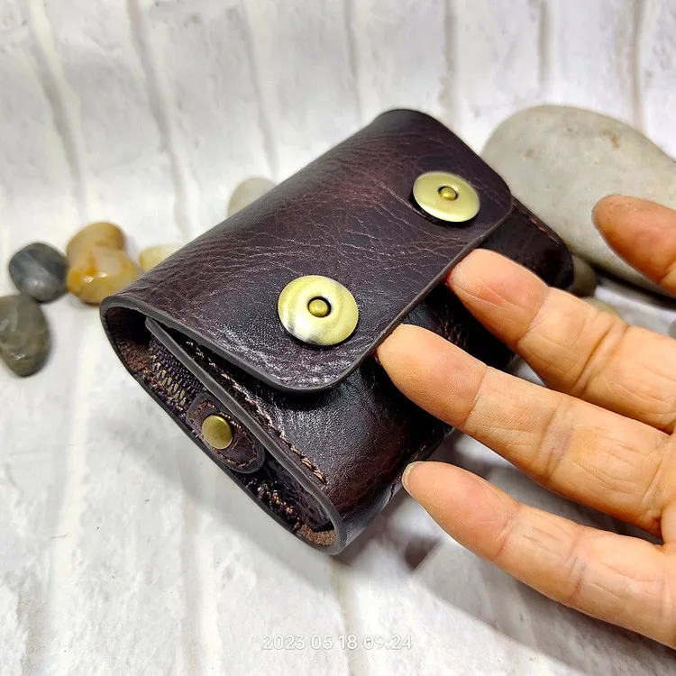 Small Waist Bag Genuine Leather Belt Pack Mobile Phone Leather Sheath Wallet Card Holder Car Key Case House Key Pouch 3618