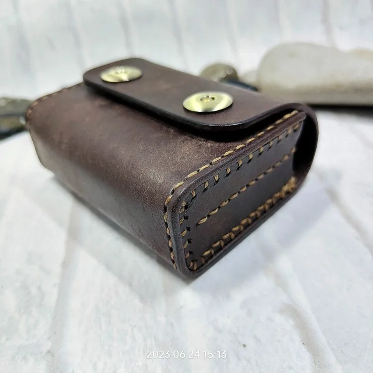 Small Waist Bag Genuine Leather Belt Pack Mobile Phone Leather Sheath Wallet Card Holder Car Key Case House Key Pouch 3618