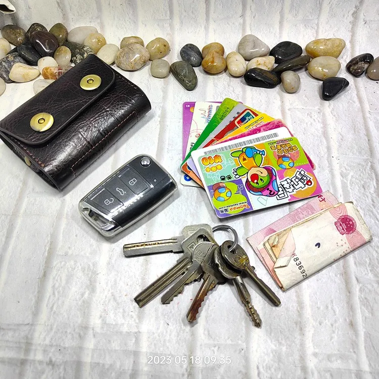 Small Waist Bag Genuine Leather Belt Pack Mobile Phone Leather Sheath Wallet Card Holder Car Key Case House Key Pouch 3618