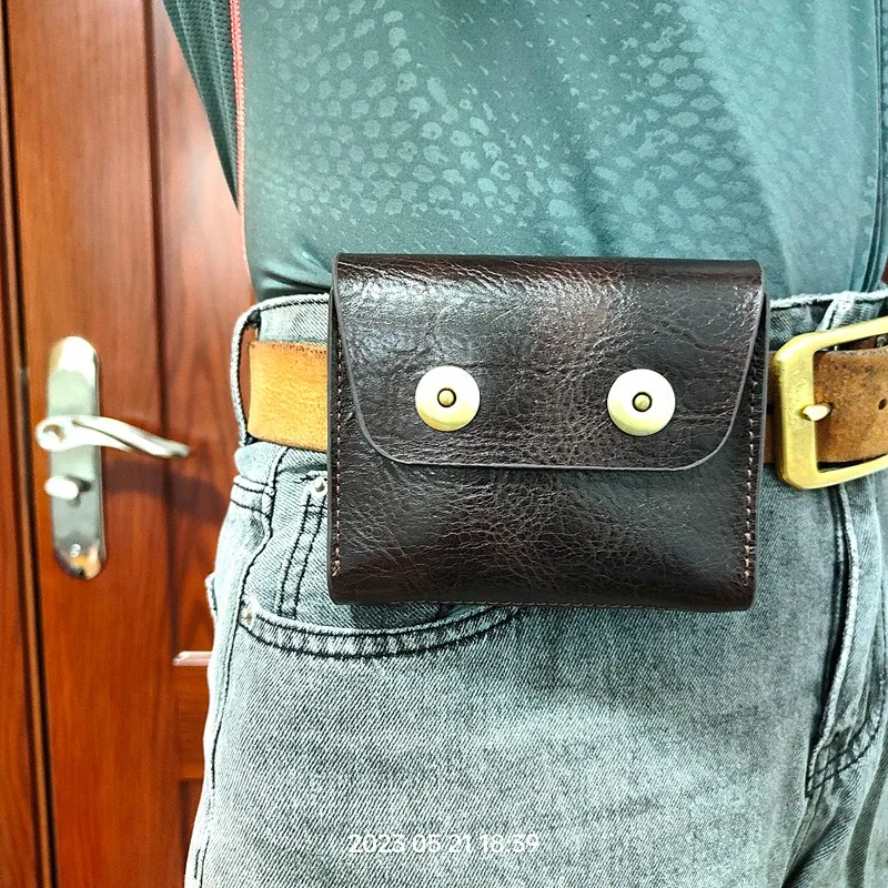 Small Waist Bag Genuine Leather Belt Pack Mobile Phone Leather Sheath Wallet Card Holder Car Key Case House Key Pouch 3618