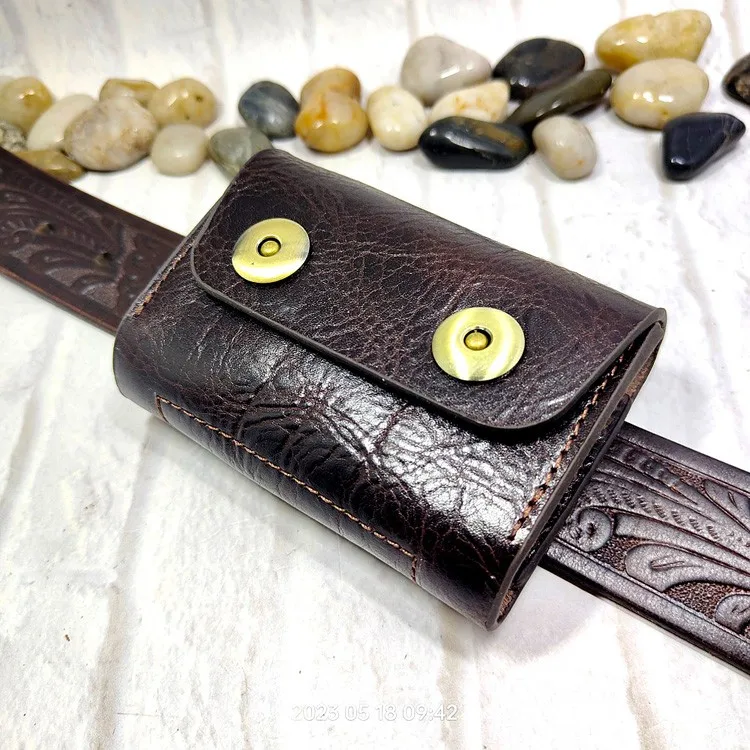 Small Waist Bag Genuine Leather Belt Pack Mobile Phone Leather Sheath Wallet Card Holder Car Key Case House Key Pouch 3618