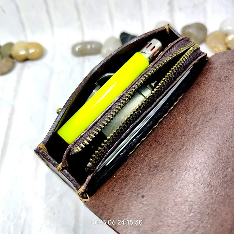 Small Waist Bag Genuine Leather Belt Pack Mobile Phone Leather Sheath Wallet Card Holder Car Key Case House Key Pouch 3618