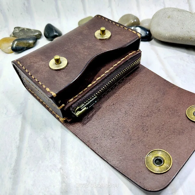 Small Waist Bag Genuine Leather Belt Pack Mobile Phone Leather Sheath Wallet Card Holder Car Key Case House Key Pouch 3618