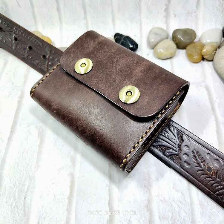 Small Waist Bag Genuine Leather Belt Pack Mobile Phone Leather Sheath Wallet Card Holder Car Key Case House Key Pouch 3618