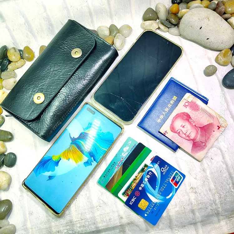Small Waist Bag Genuine Leather Belt Pack Mobile Phone Leather Sheath Wallet Card Holder Car Key Case House Key Pouch 3618