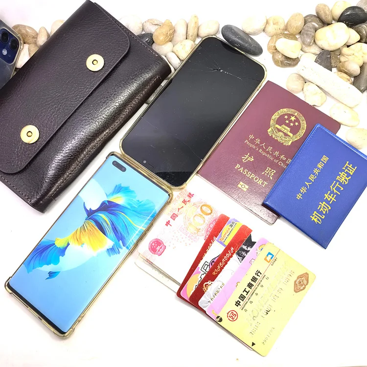 Small Waist Bag Genuine Leather Belt Pack Mobile Phone Leather Sheath Wallet Card Holder Car Key Case House Key Pouch 3618