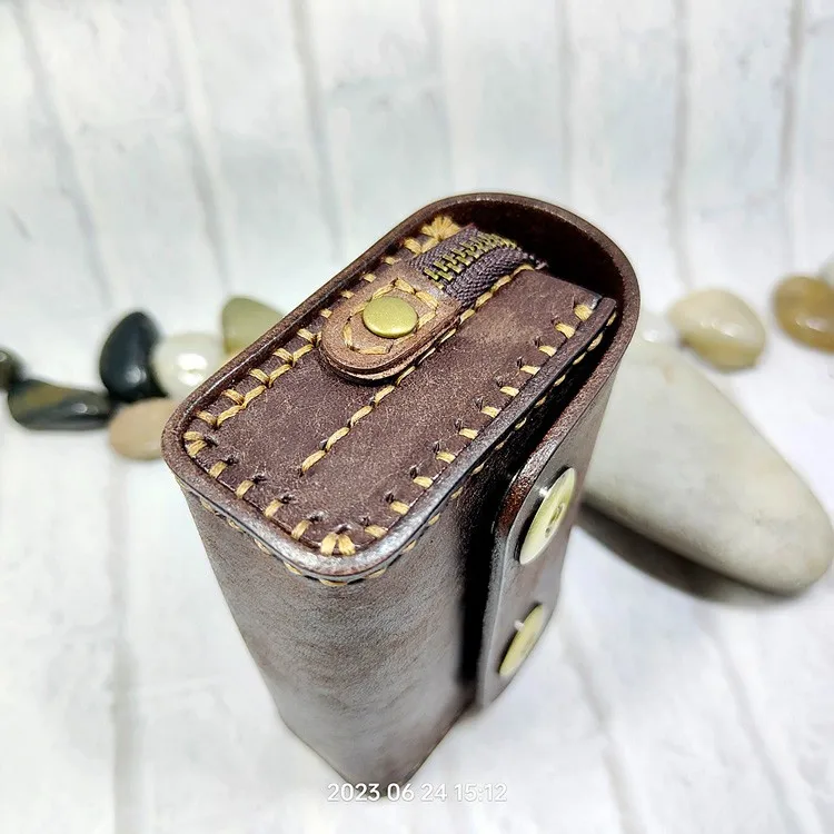 Small Waist Bag Genuine Leather Belt Pack Mobile Phone Leather Sheath Wallet Card Holder Car Key Case House Key Pouch 3618