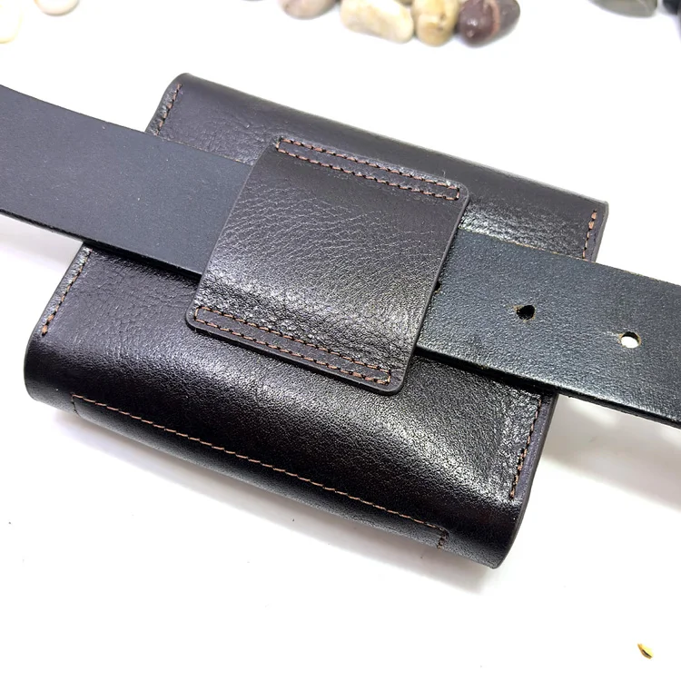 Small Waist Bag Genuine Leather Belt Pack Mobile Phone Leather Sheath Wallet Card Holder Car Key Case House Key Pouch 3618