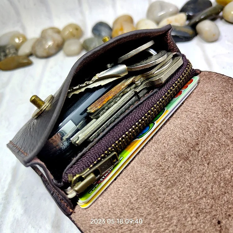 Small Waist Bag Genuine Leather Belt Pack Mobile Phone Leather Sheath Wallet Card Holder Car Key Case House Key Pouch 3618