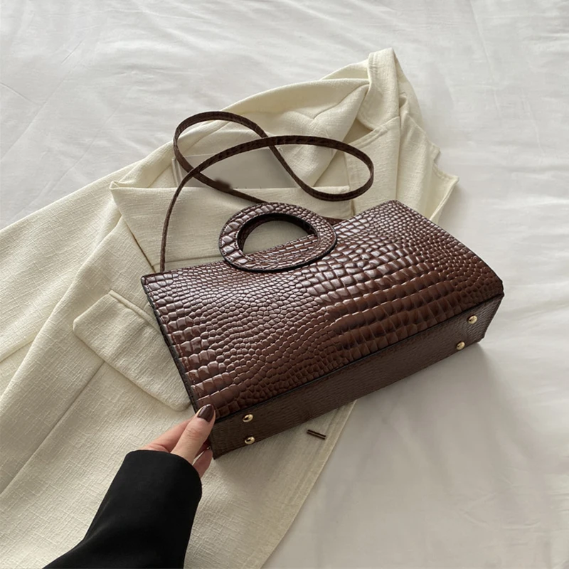 Women's Crocodile Pattern PU Leather Handbags Green Square Bag Fashion Brand Shoulder Messenger Bags Female Clutches