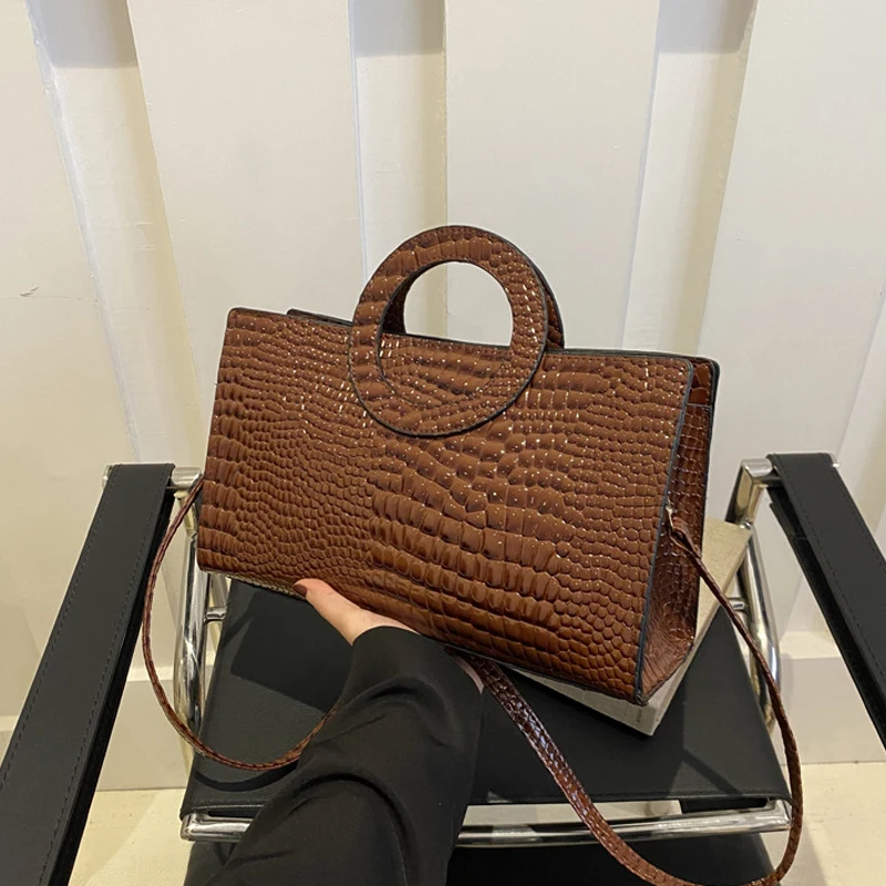 Women's Crocodile Pattern PU Leather Handbags Green Square Bag Fashion Brand Shoulder Messenger Bags Female Clutches