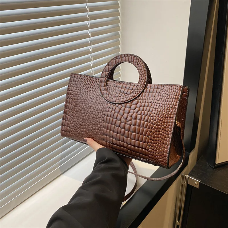 Women's Crocodile Pattern PU Leather Handbags Green Square Bag Fashion Brand Shoulder Messenger Bags Female Clutches