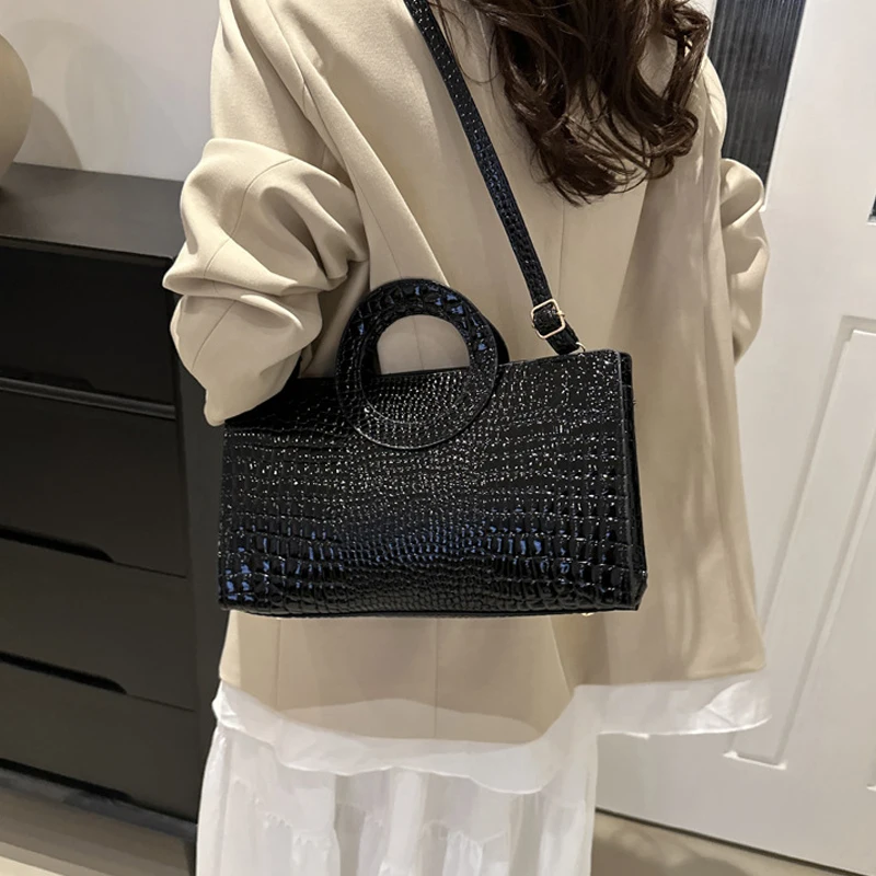 Women's Crocodile Pattern PU Leather Handbags Green Square Bag Fashion Brand Shoulder Messenger Bags Female Clutches