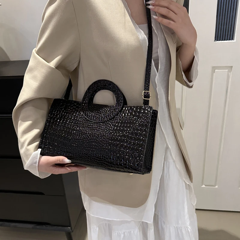 Women's Crocodile Pattern PU Leather Handbags Green Square Bag Fashion Brand Shoulder Messenger Bags Female Clutches
