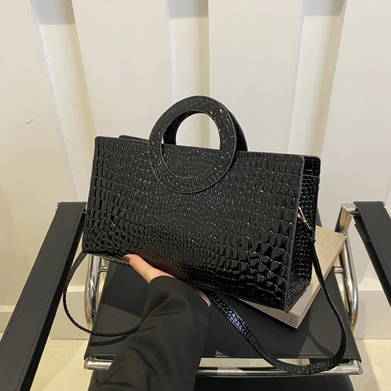 Women's Crocodile Pattern PU Leather Handbags Green Square Bag Fashion Brand Shoulder Messenger Bags Female Clutches