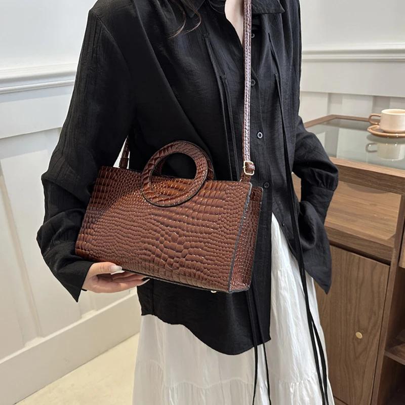 Women's Crocodile Pattern PU Leather Handbags Green Square Bag Fashion Brand Shoulder Messenger Bags Female Clutches