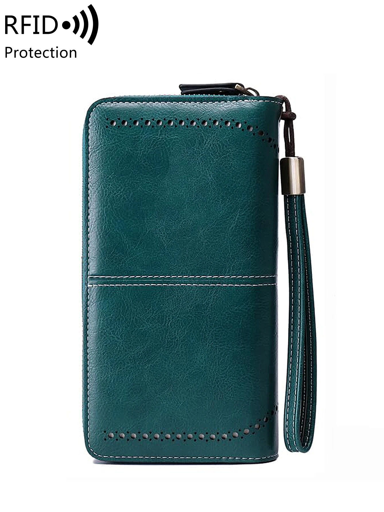 RFID Retro Three Fold Large Capacity Long Wallet Fashionable Solid Color Women's Wallet Multifunctional Zipper Buckle Wallet