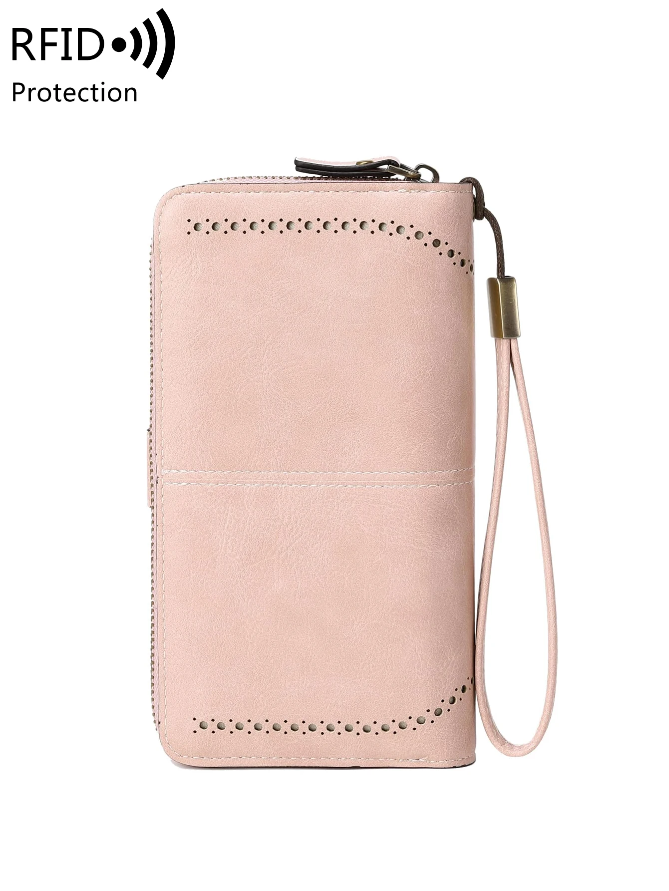 RFID Retro Three Fold Large Capacity Long Wallet Fashionable Solid Color Women's Wallet Multifunctional Zipper Buckle Wallet