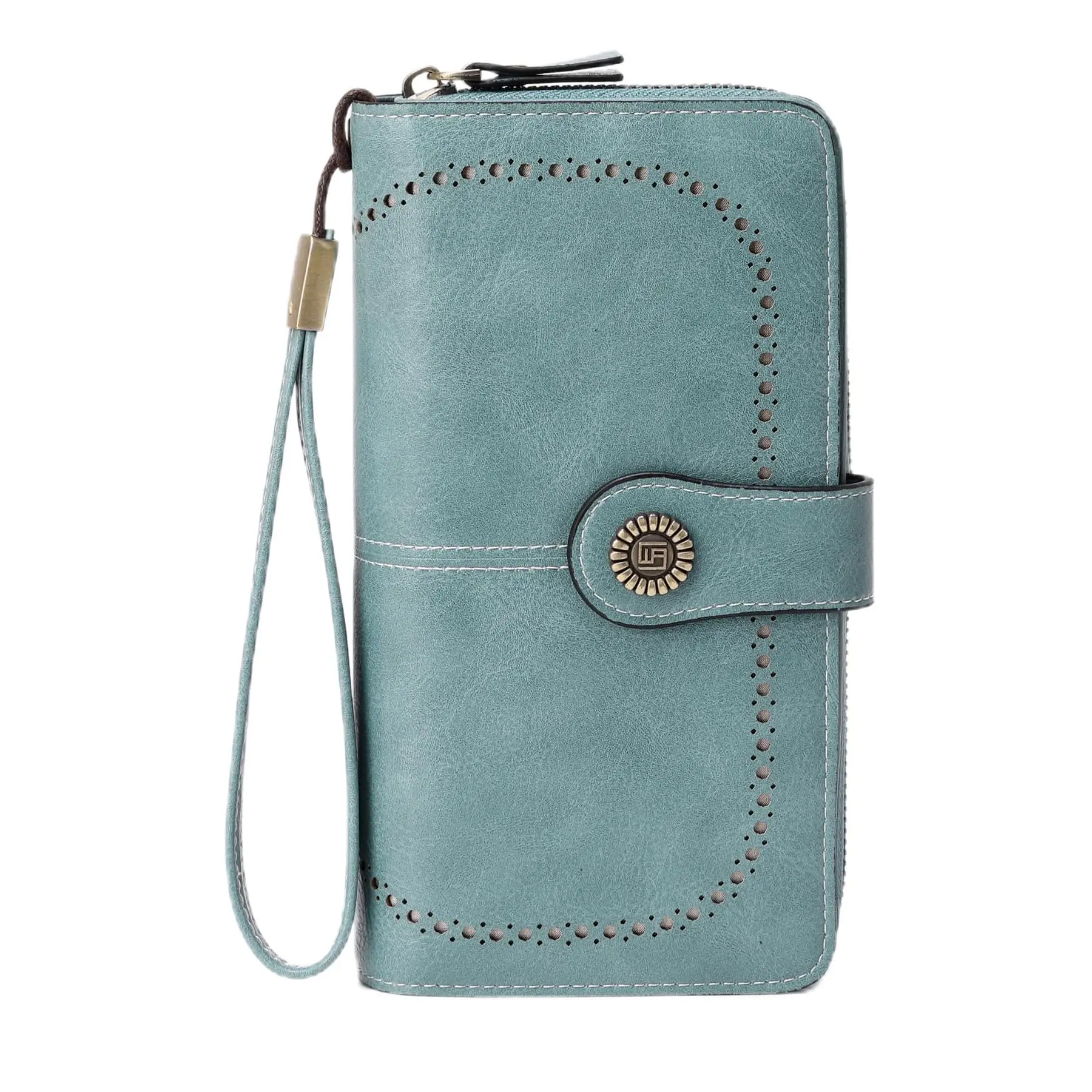 RFID Retro Three Fold Large Capacity Long Wallet Fashionable Solid Color Women's Wallet Multifunctional Zipper Buckle Wallet