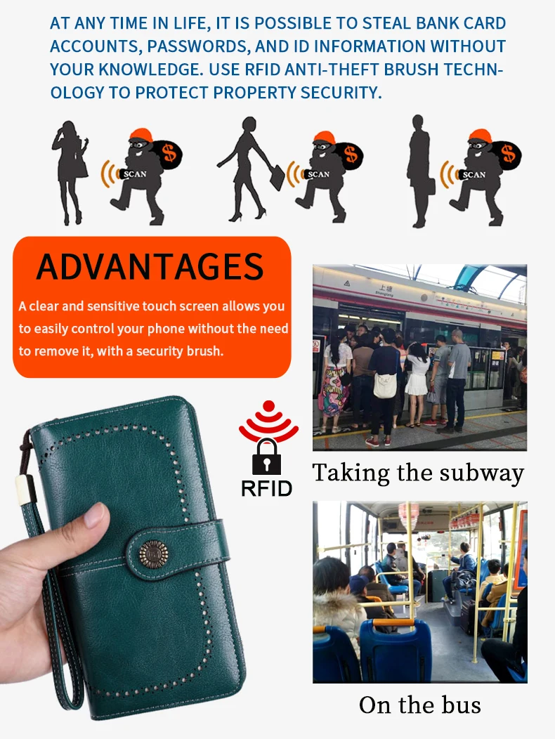 RFID Retro Three Fold Large Capacity Long Wallet Fashionable Solid Color Women's Wallet Multifunctional Zipper Buckle Wallet