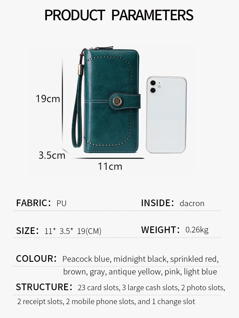 RFID Retro Three Fold Large Capacity Long Wallet Fashionable Solid Color Women's Wallet Multifunctional Zipper Buckle Wallet