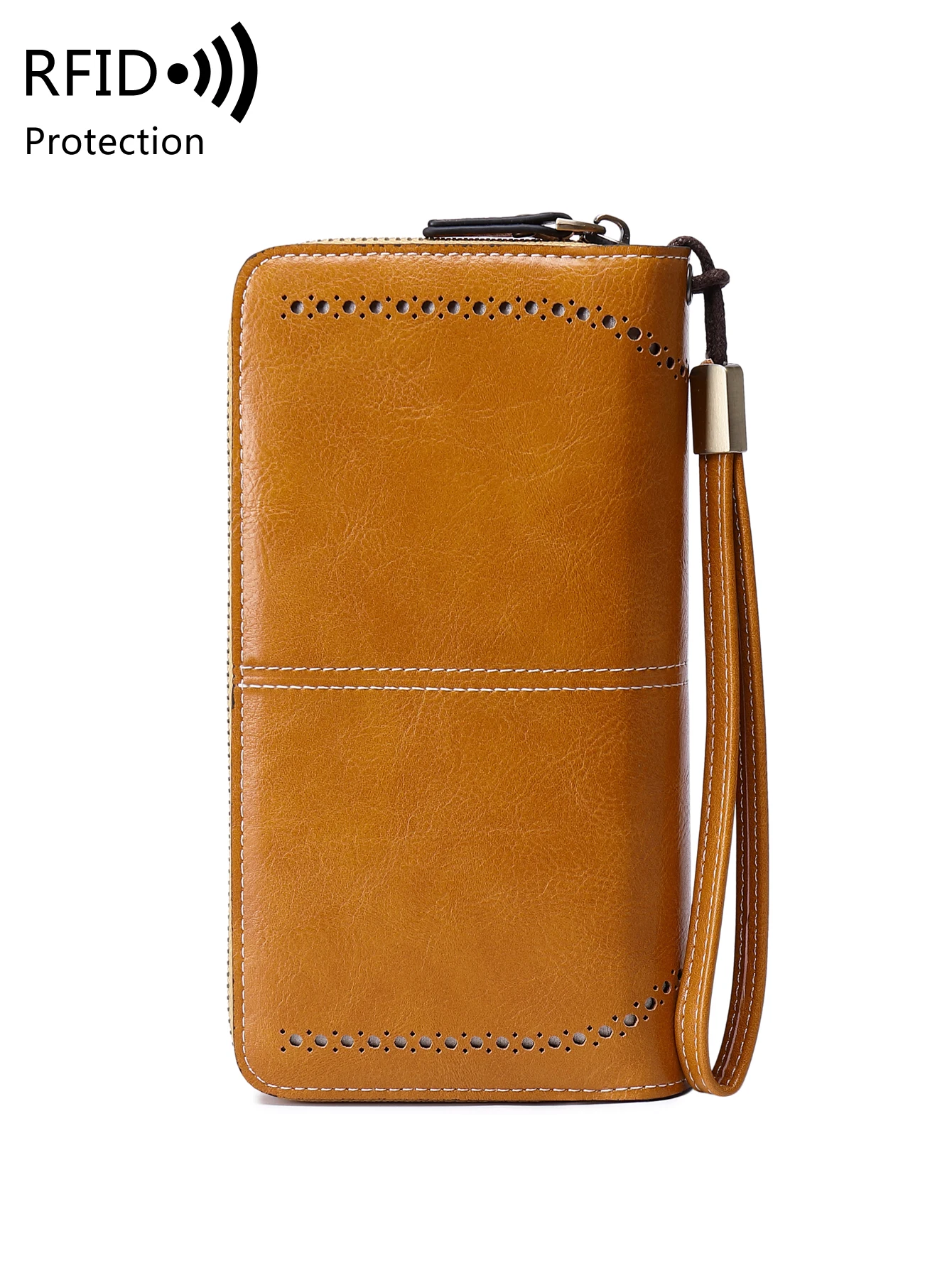 RFID Retro Three Fold Large Capacity Long Wallet Fashionable Solid Color Women's Wallet Multifunctional Zipper Buckle Wallet