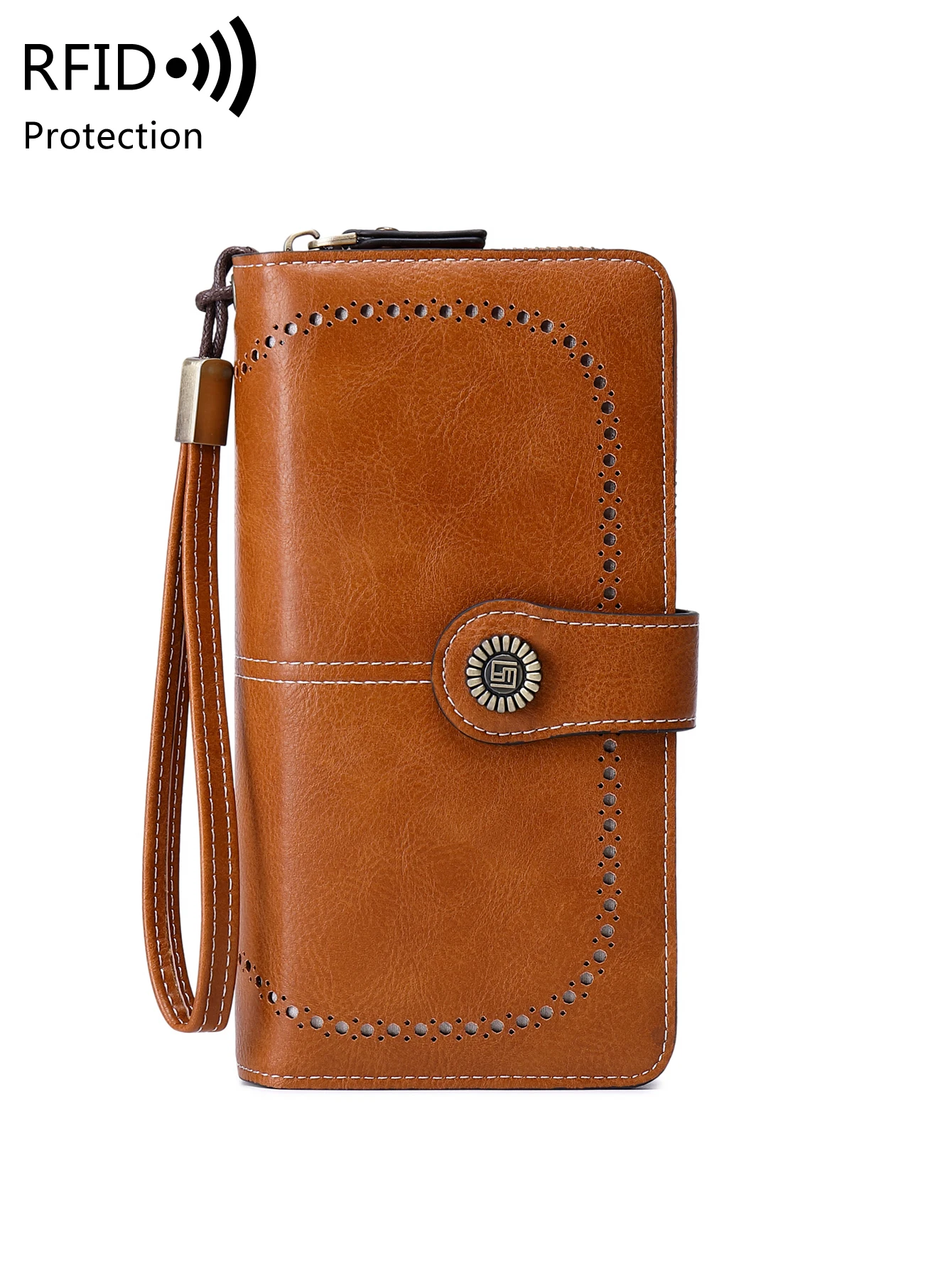 RFID Retro Three Fold Large Capacity Long Wallet Fashionable Solid Color Women's Wallet Multifunctional Zipper Buckle Wallet