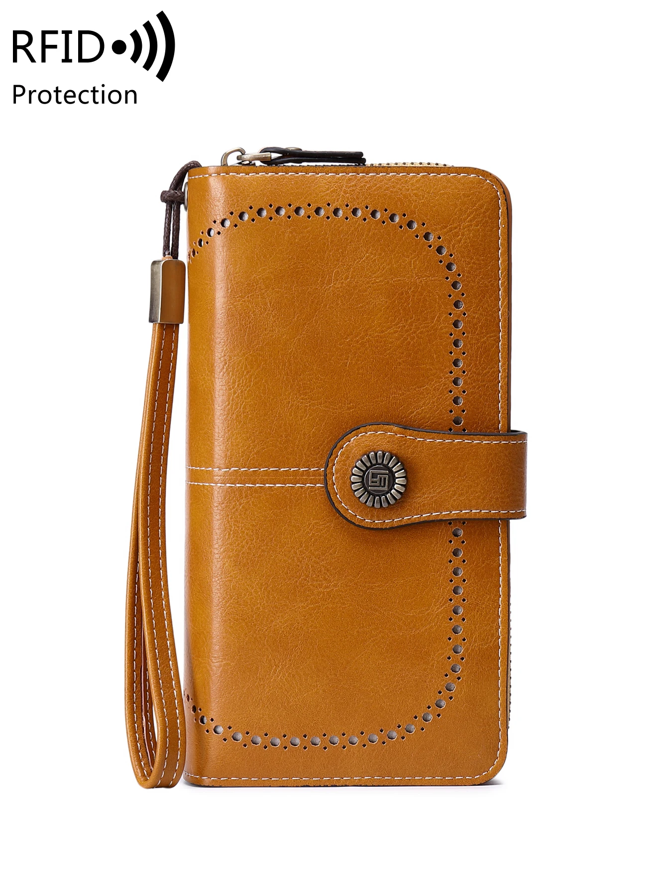 RFID Retro Three Fold Large Capacity Long Wallet Fashionable Solid Color Women's Wallet Multifunctional Zipper Buckle Wallet