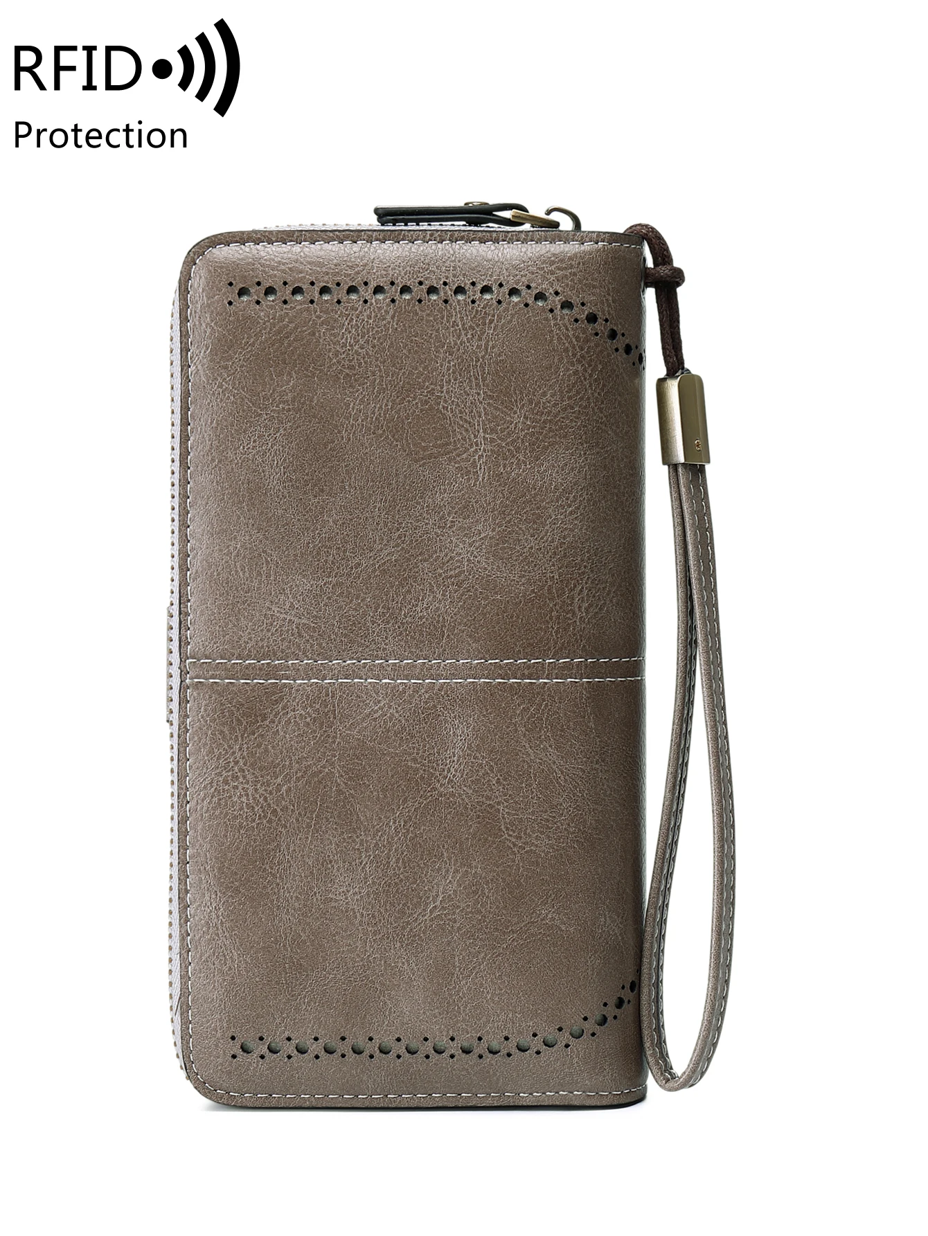 RFID Retro Three Fold Large Capacity Long Wallet Fashionable Solid Color Women's Wallet Multifunctional Zipper Buckle Wallet