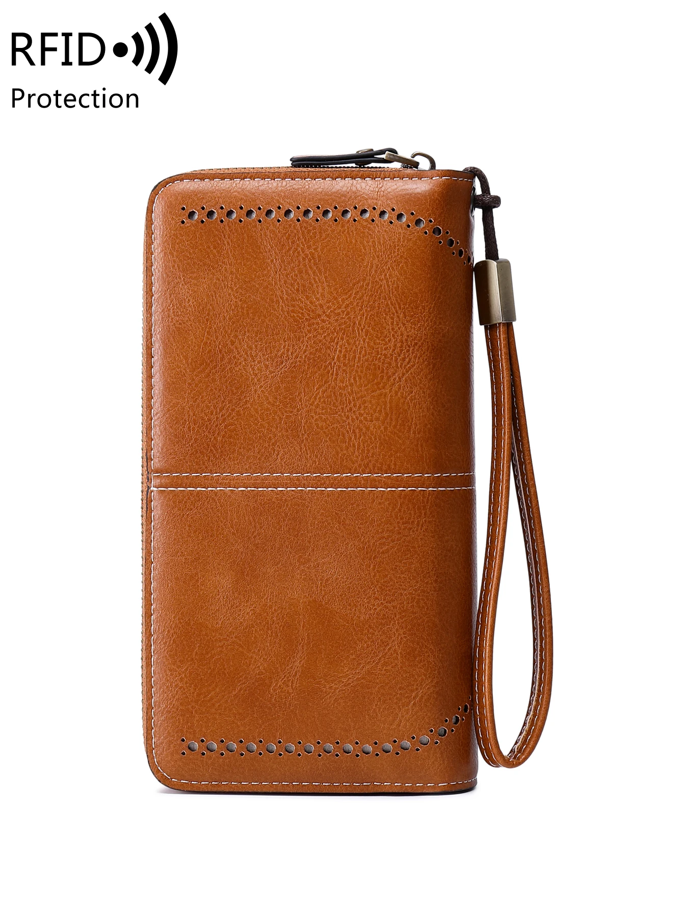 RFID Retro Three Fold Large Capacity Long Wallet Fashionable Solid Color Women's Wallet Multifunctional Zipper Buckle Wallet