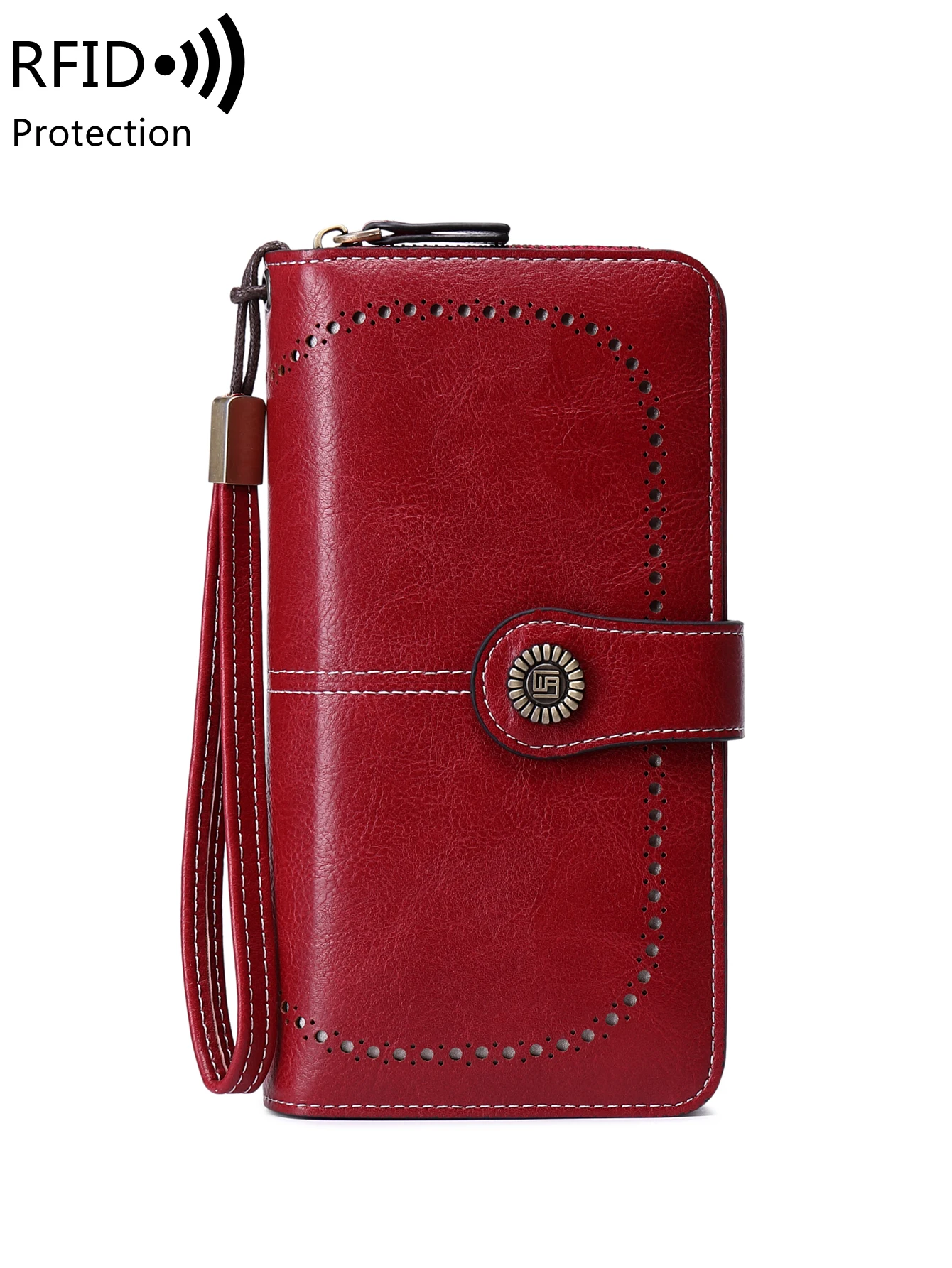 RFID Retro Three Fold Large Capacity Long Wallet Fashionable Solid Color Women's Wallet Multifunctional Zipper Buckle Wallet