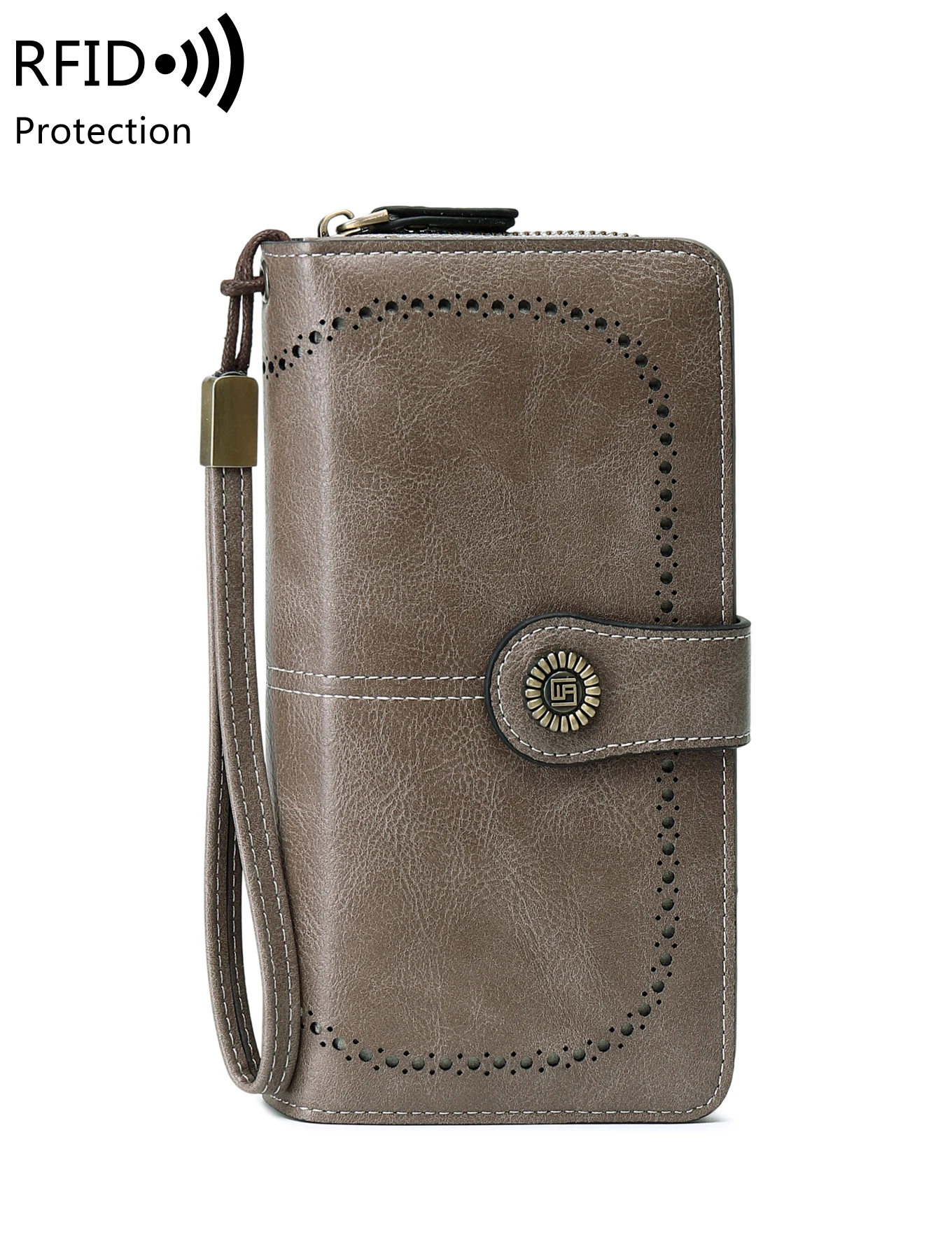 RFID Retro Three Fold Large Capacity Long Wallet Fashionable Solid Color Women's Wallet Multifunctional Zipper Buckle Wallet