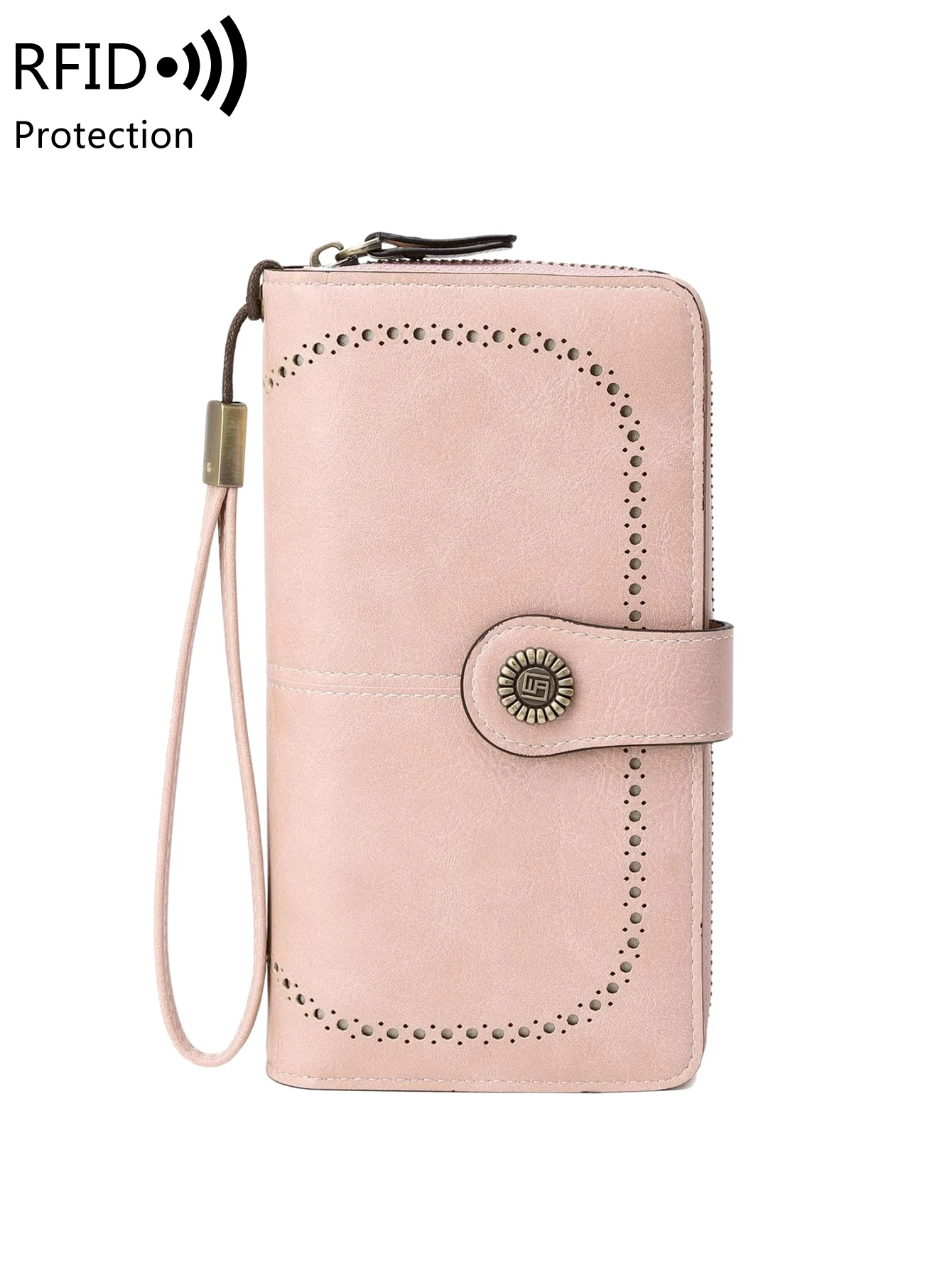 RFID Retro Three Fold Large Capacity Long Wallet Fashionable Solid Color Women's Wallet Multifunctional Zipper Buckle Wallet