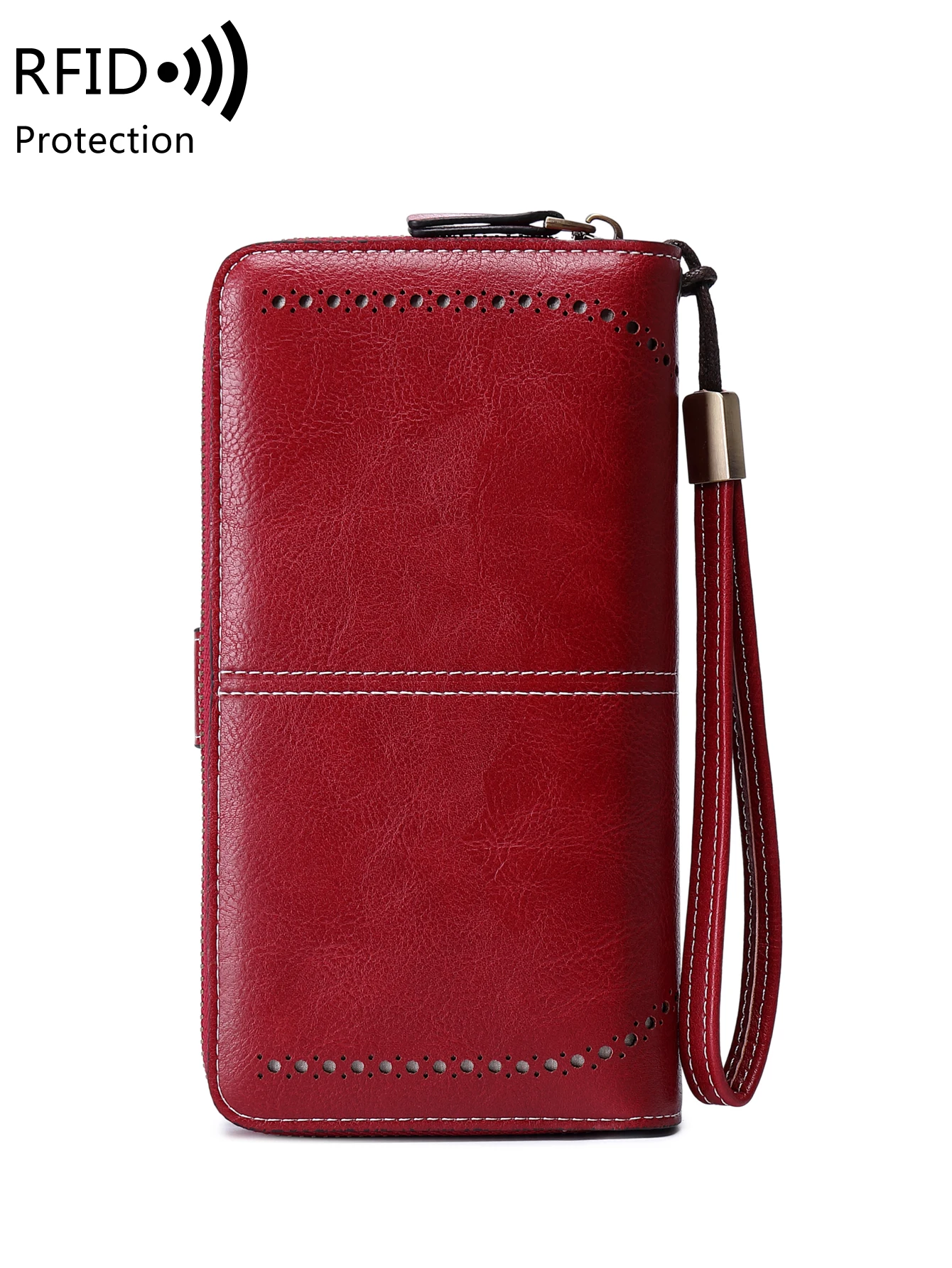 RFID Retro Three Fold Large Capacity Long Wallet Fashionable Solid Color Women's Wallet Multifunctional Zipper Buckle Wallet
