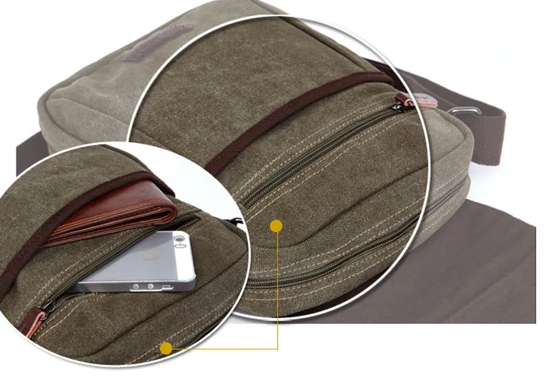 Casual Portable Men's Shoulder Bag Solid Vintage Canvas Messenger Bags Trend Cellphone Crossbody Satchel For Men Purse