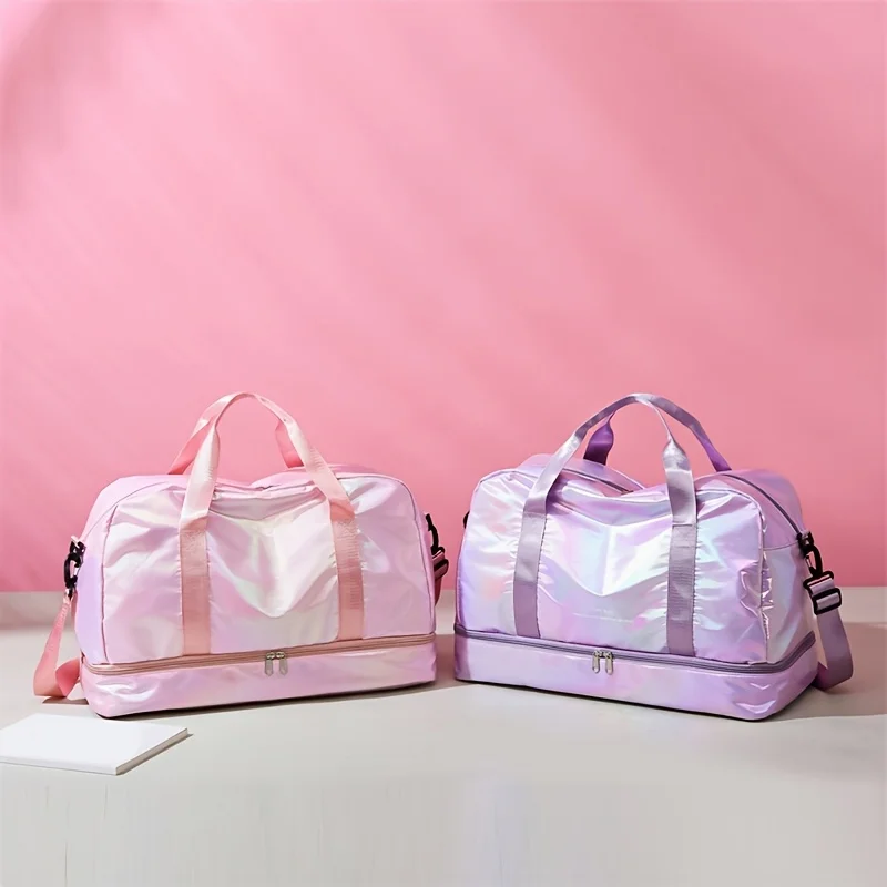 Large Capacity Holographic Travel Duffel Bag Lightweight Nylon Weekender Tote for Gym Sports Overnight Trips