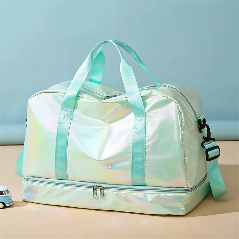 Large Capacity Holographic Travel Duffel Bag Lightweight Nylon Weekender Tote for Gym Sports Overnight Trips