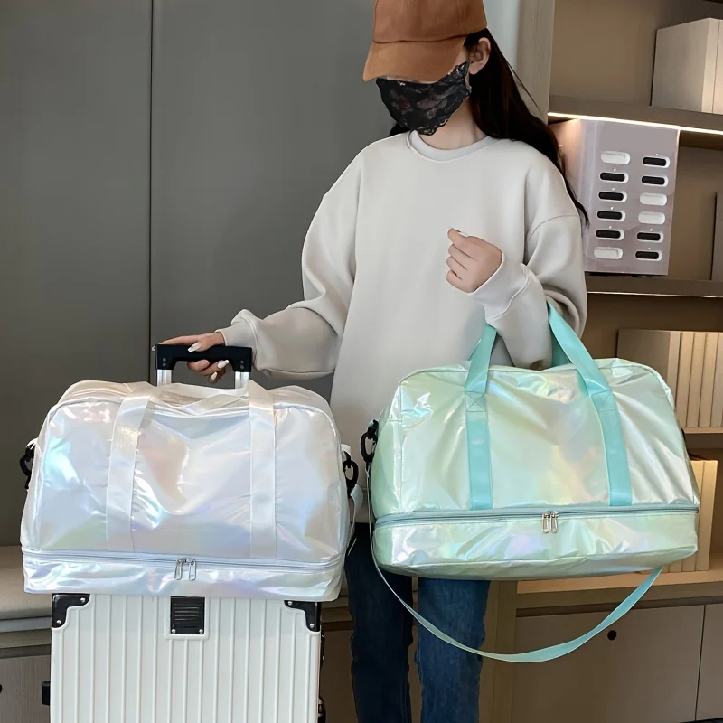 Large Capacity Holographic Travel Duffel Bag Lightweight Nylon Weekender Tote for Gym Sports Overnight Trips