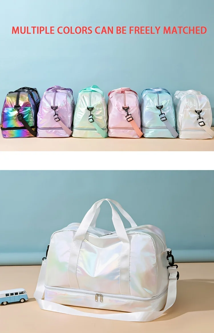 Large Capacity Holographic Travel Duffel Bag Lightweight Nylon Weekender Tote for Gym Sports Overnight Trips