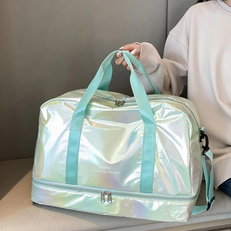 Large Capacity Holographic Travel Duffel Bag Lightweight Nylon Weekender Tote for Gym Sports Overnight Trips