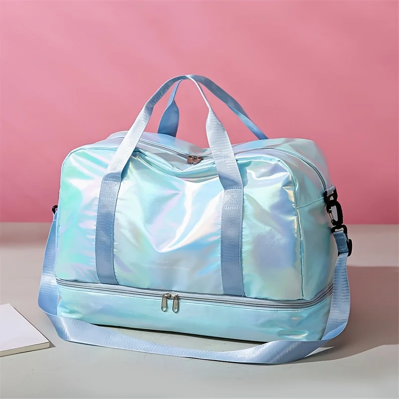 Large Capacity Holographic Travel Duffel Bag Lightweight Nylon Weekender Tote for Gym Sports Overnight Trips