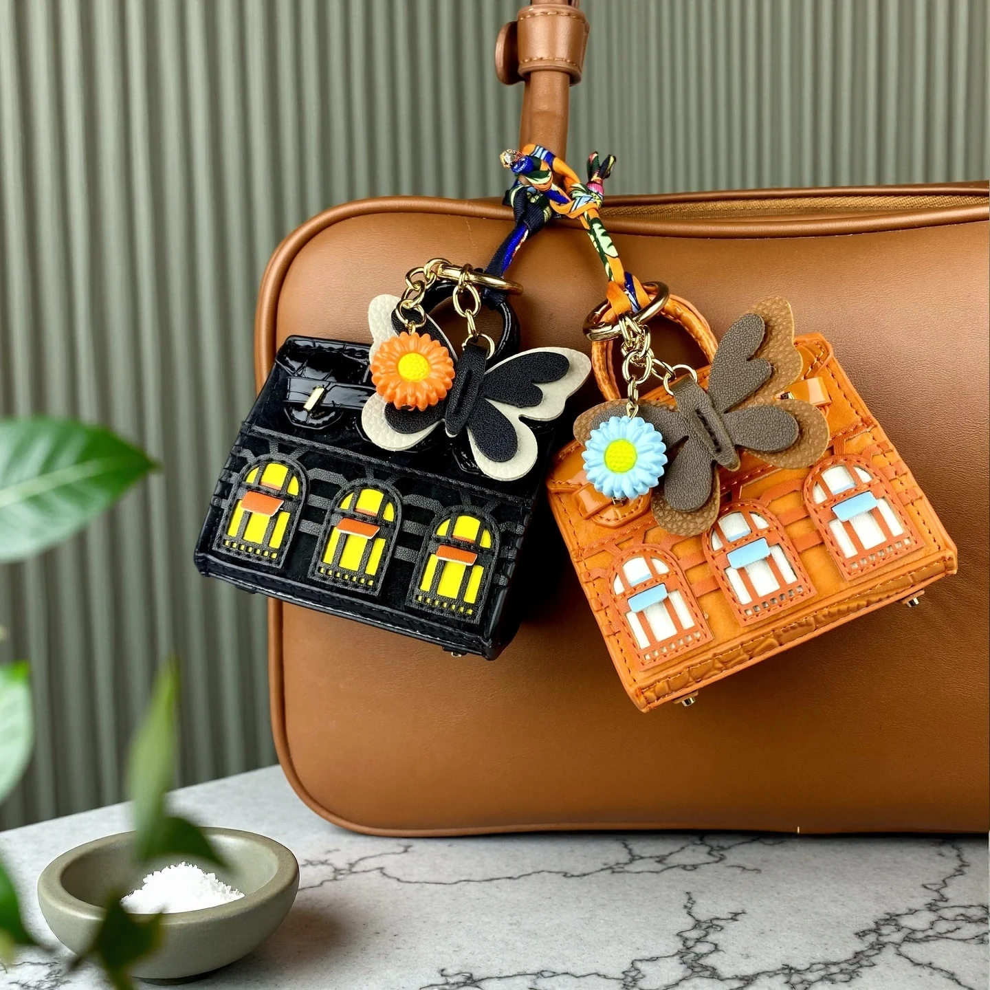 10 Colors Cute House-Shaped PU Velvet Leather Mini Earphone Bag Coin Purse Keychain Bag Charm-Mini Bag For Bag Decoration