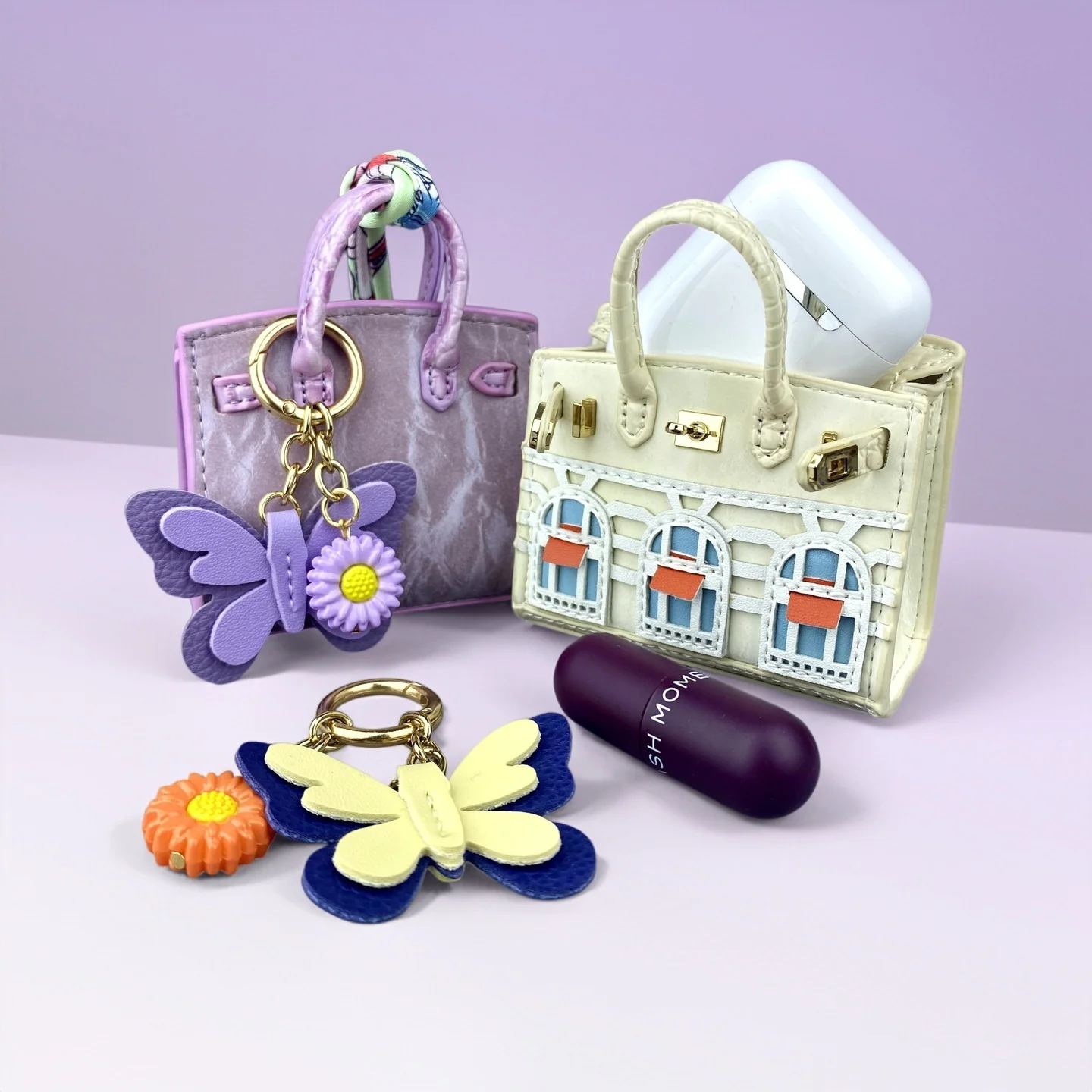 10 Colors Cute House-Shaped PU Velvet Leather Mini Earphone Bag Coin Purse Keychain Bag Charm-Mini Bag For Bag Decoration