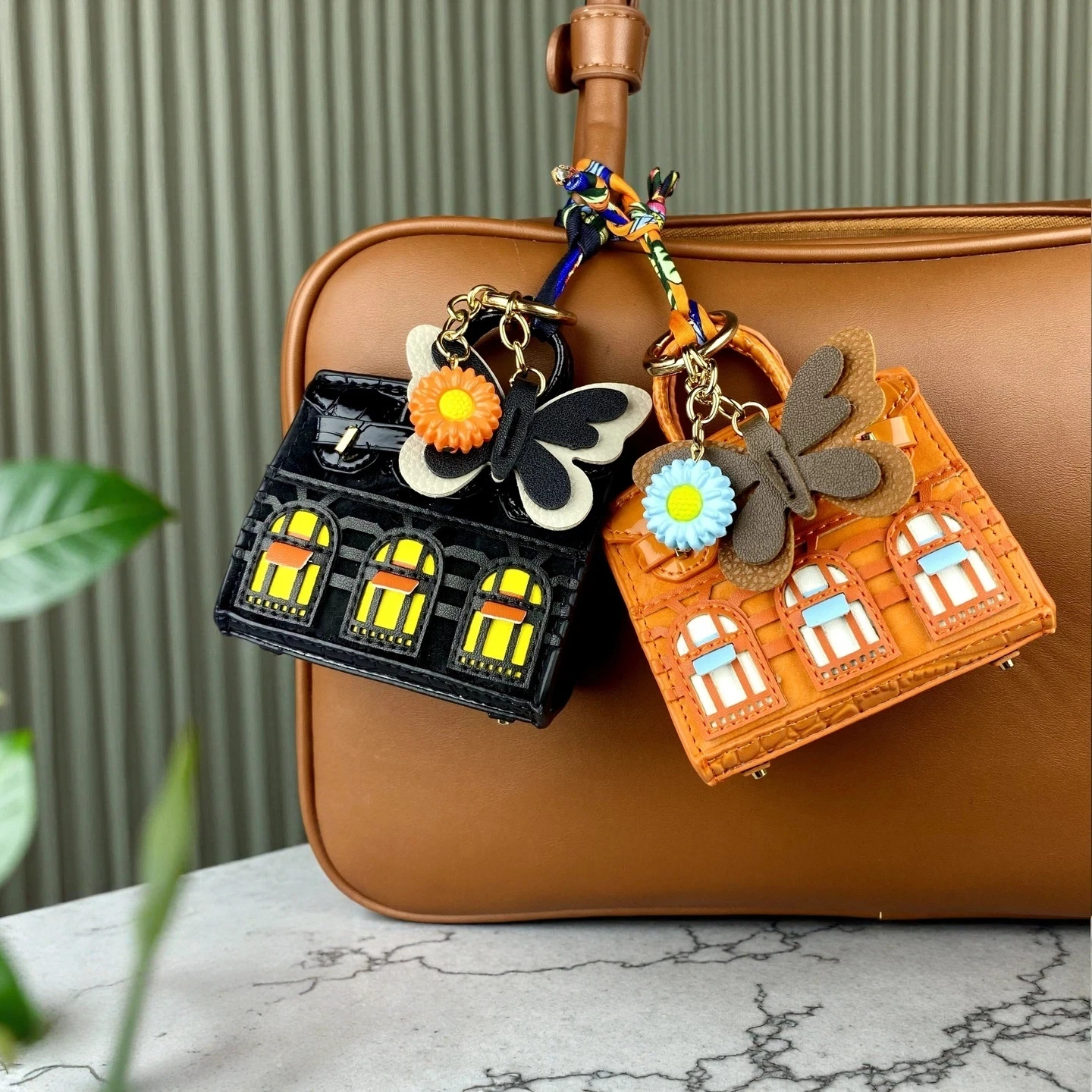10 Colors Cute House-Shaped PU Velvet Leather Mini Earphone Bag Coin Purse Keychain Bag Charm-Mini Bag For Bag Decoration