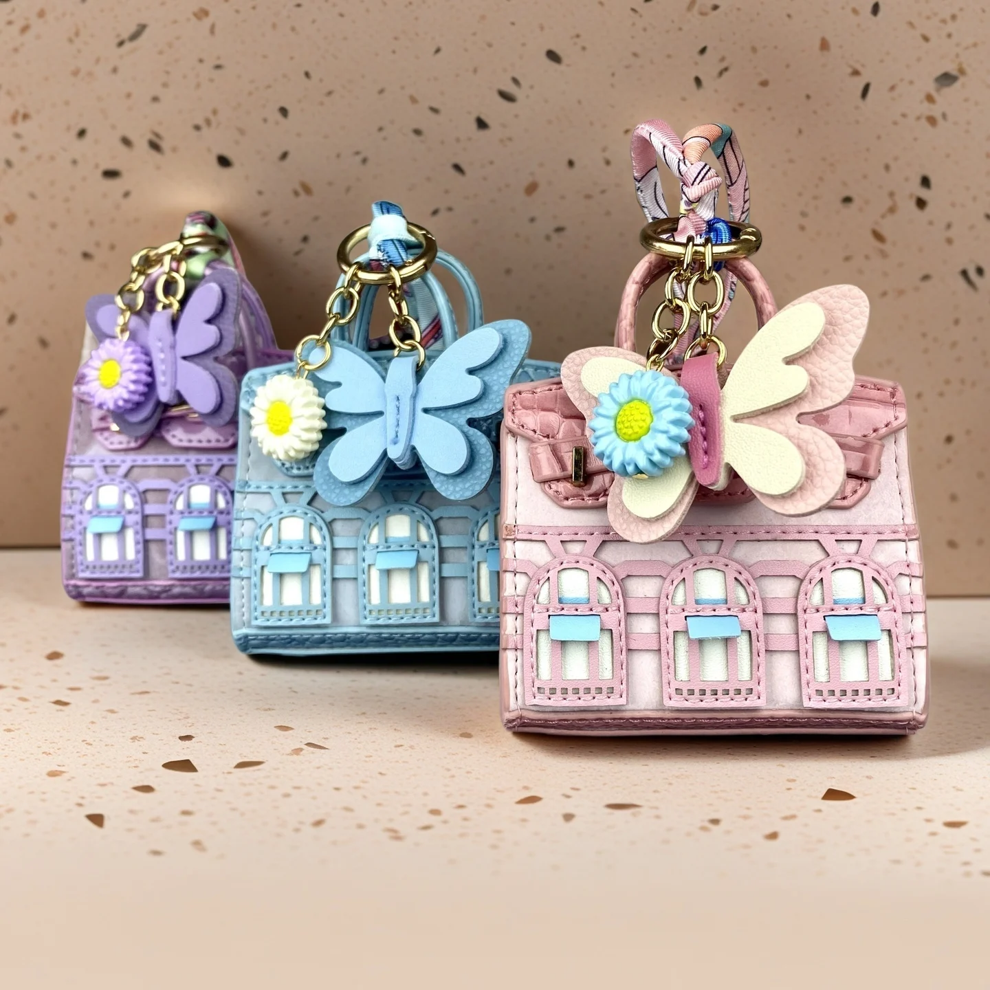 10 Colors Cute House-Shaped PU Velvet Leather Mini Earphone Bag Coin Purse Keychain Bag Charm-Mini Bag For Bag Decoration