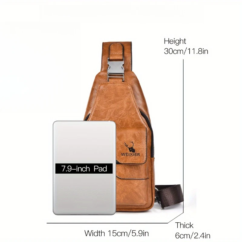 1pcs Vintage Waterproof PU Crossbody Bag Anti-Stain Large Capacity Casual Outdoor Travel Chest Pack Fashionable shoulder bag